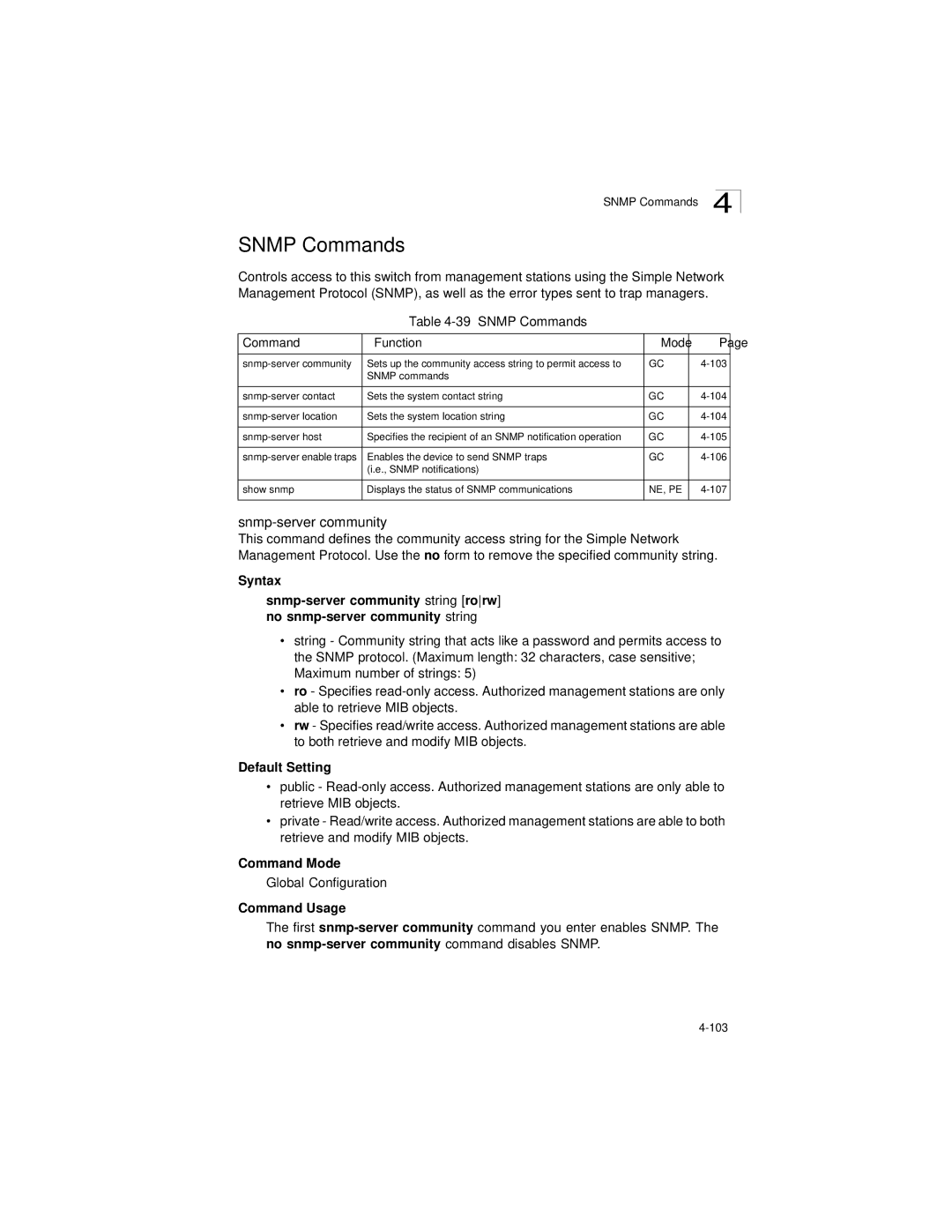 LevelOne GSW-2692 manual Snmp-server community, Snmp Commands Function Mode, 107 