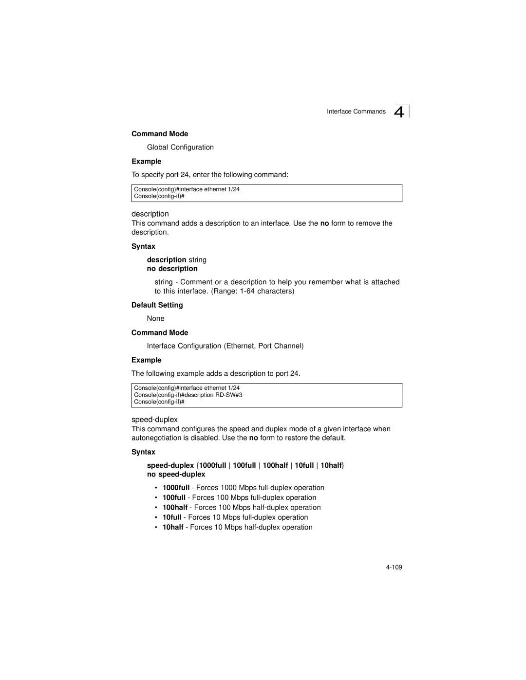 LevelOne GSW-2692 manual Speed-duplex, Syntax Description string no description 