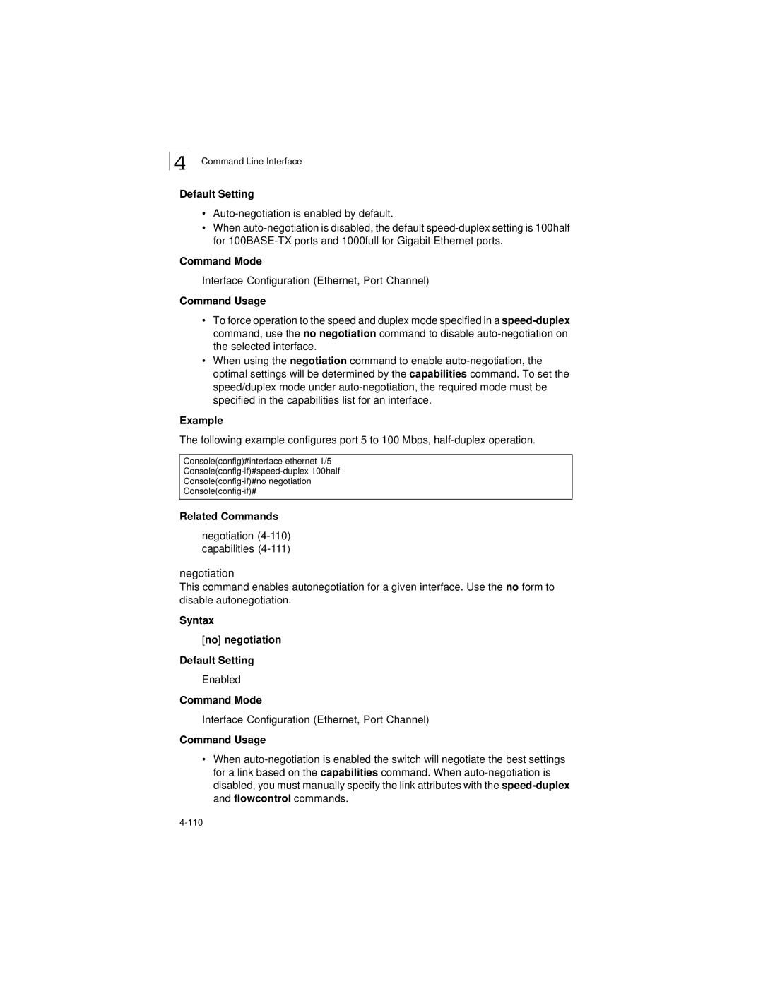 LevelOne GSW-2692 manual Negotiation 4-110 capabilities, Syntax No negotiation Default Setting 