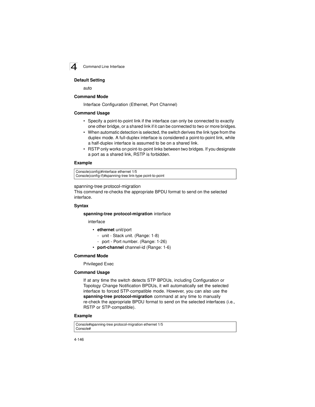 LevelOne GSW-2692 Auto, Syntax Spanning-tree protocol-migration interface, Port-channel channel-idRange Command Mode 