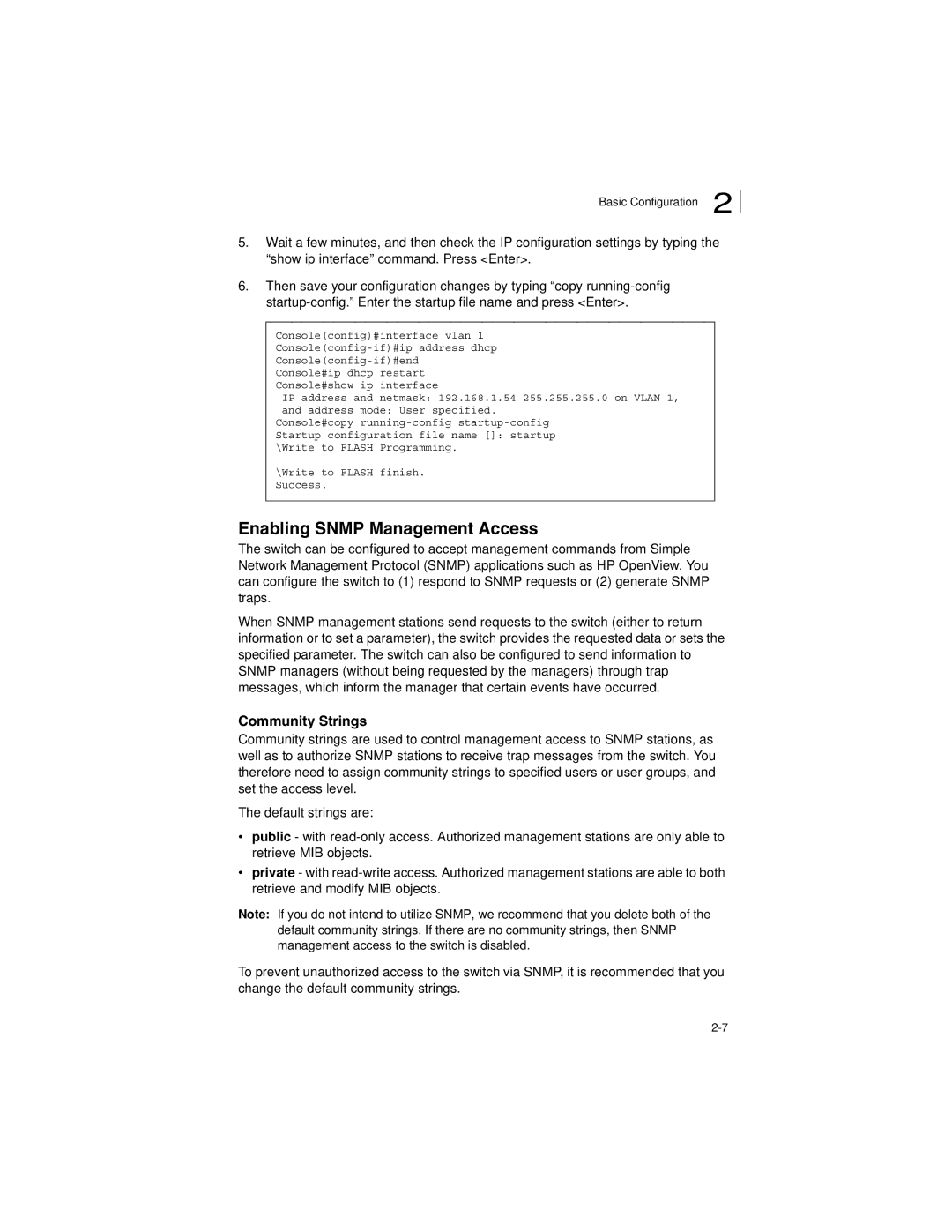 LevelOne GSW-2692 manual Enabling Snmp Management Access, Community Strings 