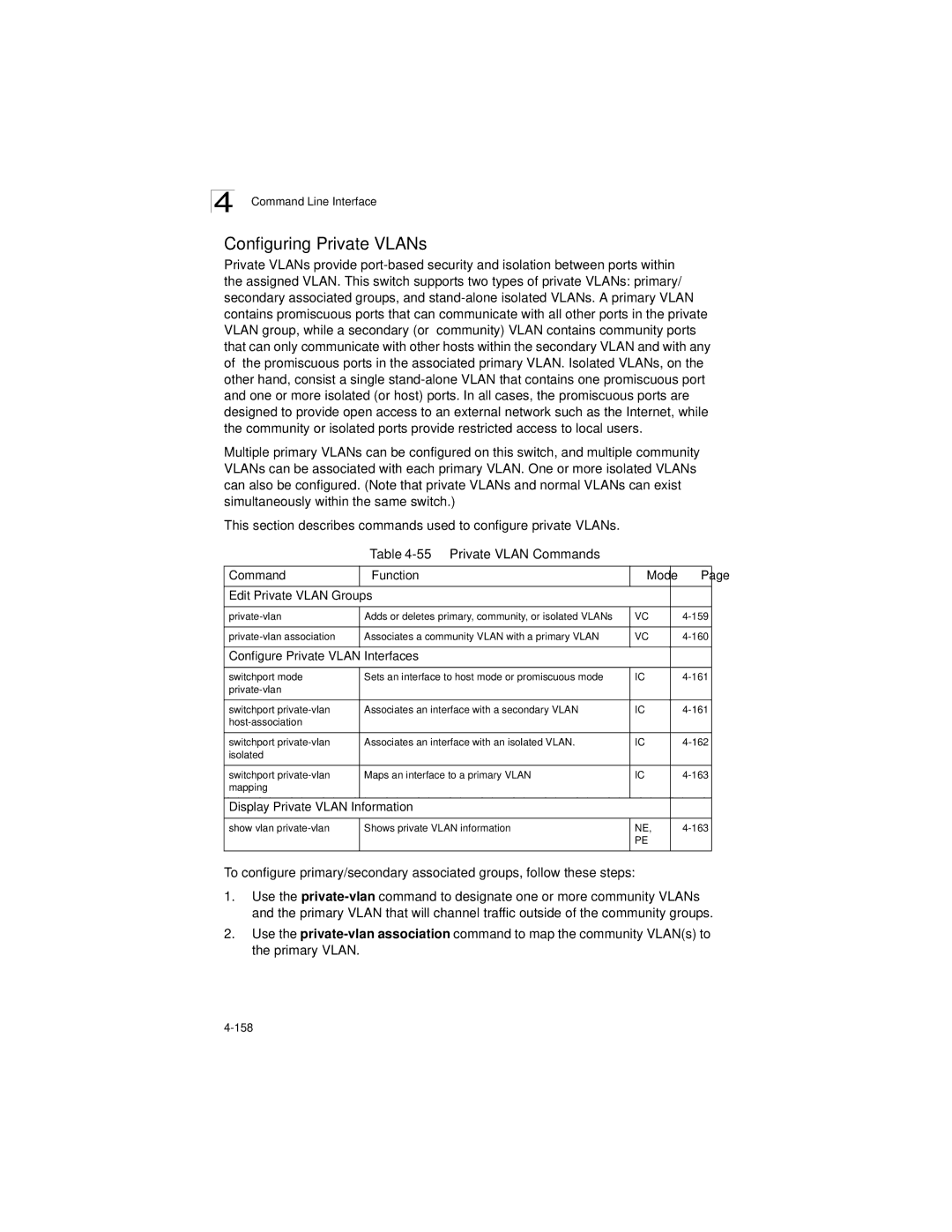 LevelOne GSW-2692 manual Configuring Private VLANs, Private Vlan Commands 