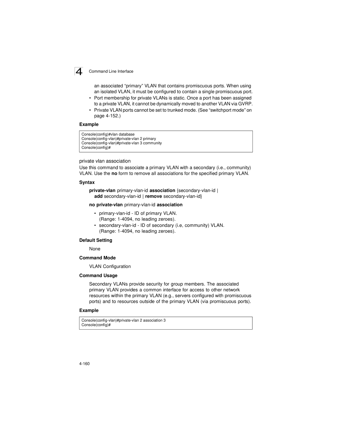 LevelOne GSW-2692 manual Private vlan association, No private-vlan primary-vlan-idassociation 