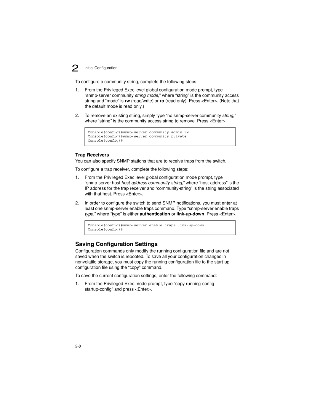 LevelOne GSW-2692 manual Saving Configuration Settings, Trap Receivers 