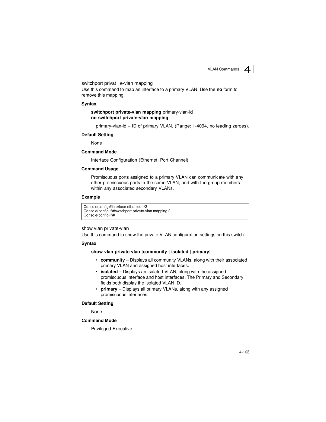 LevelOne GSW-2692 manual Switchport private-vlan mapping, Show vlan private-vlan 