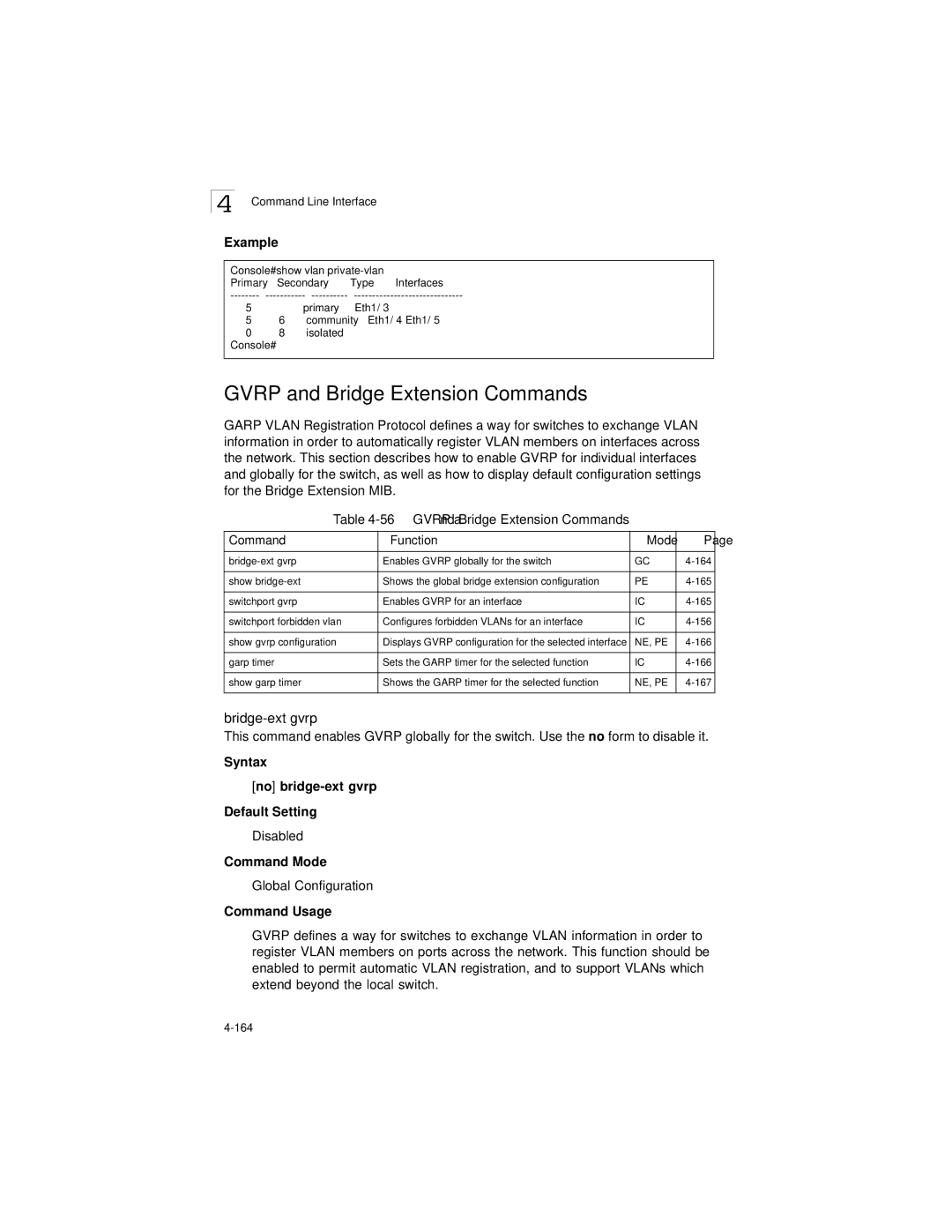 LevelOne GSW-2692 manual Bridge-ext gvrp, Gvrp and Bridge Extension Commands Function Mode 