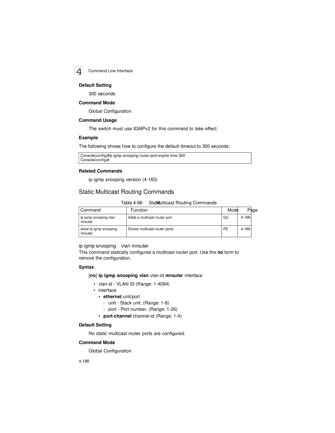 LevelOne GSW-2692 manual Static Multicast Routing Commands, Ip igmp snooping vlan mrouter 