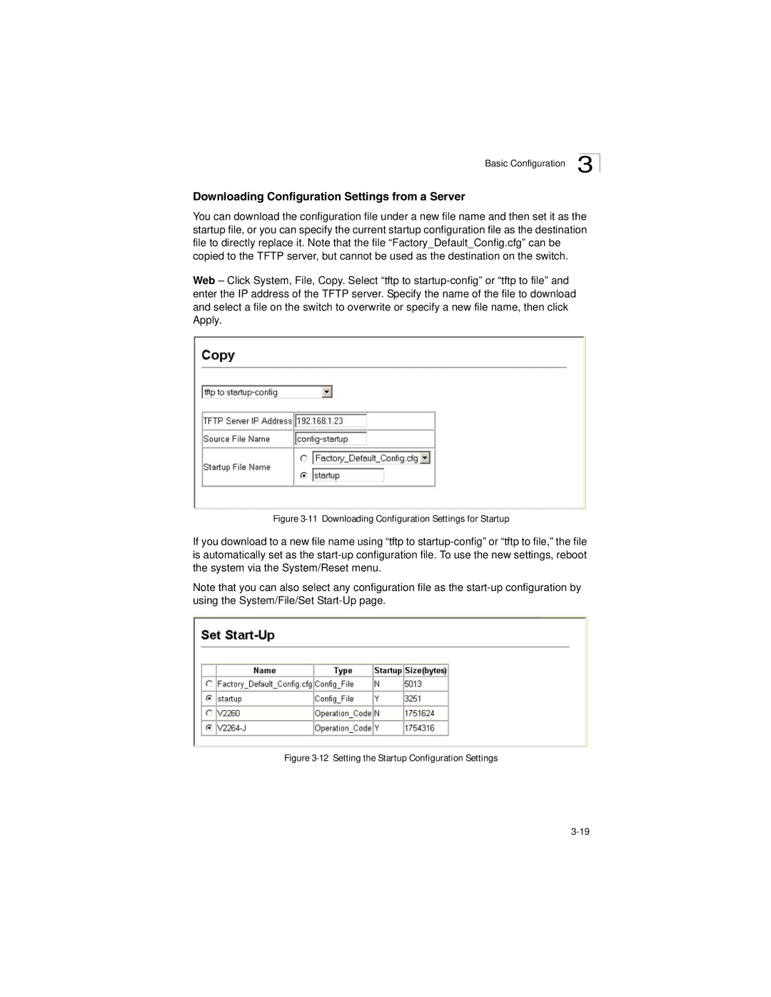 LevelOne GSW-2692 manual Downloading Configuration Settings from a Server, Downloading Configuration Settings for Startup 