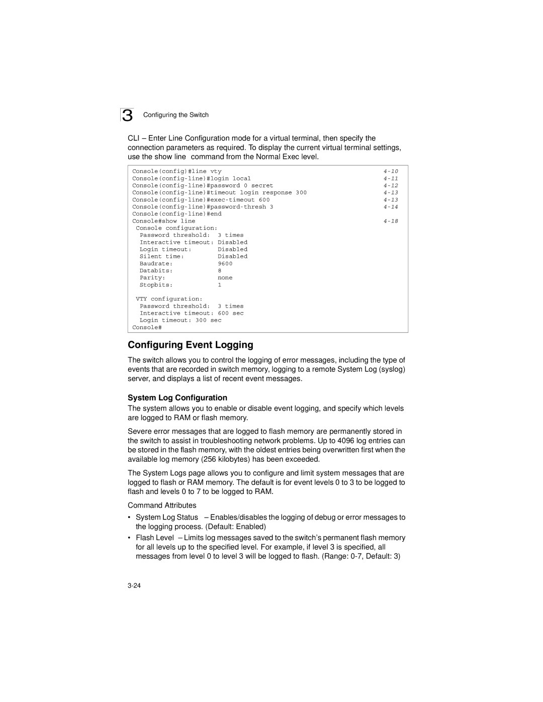 LevelOne GSW-2692 manual Configuring Event Logging, System Log Configuration 