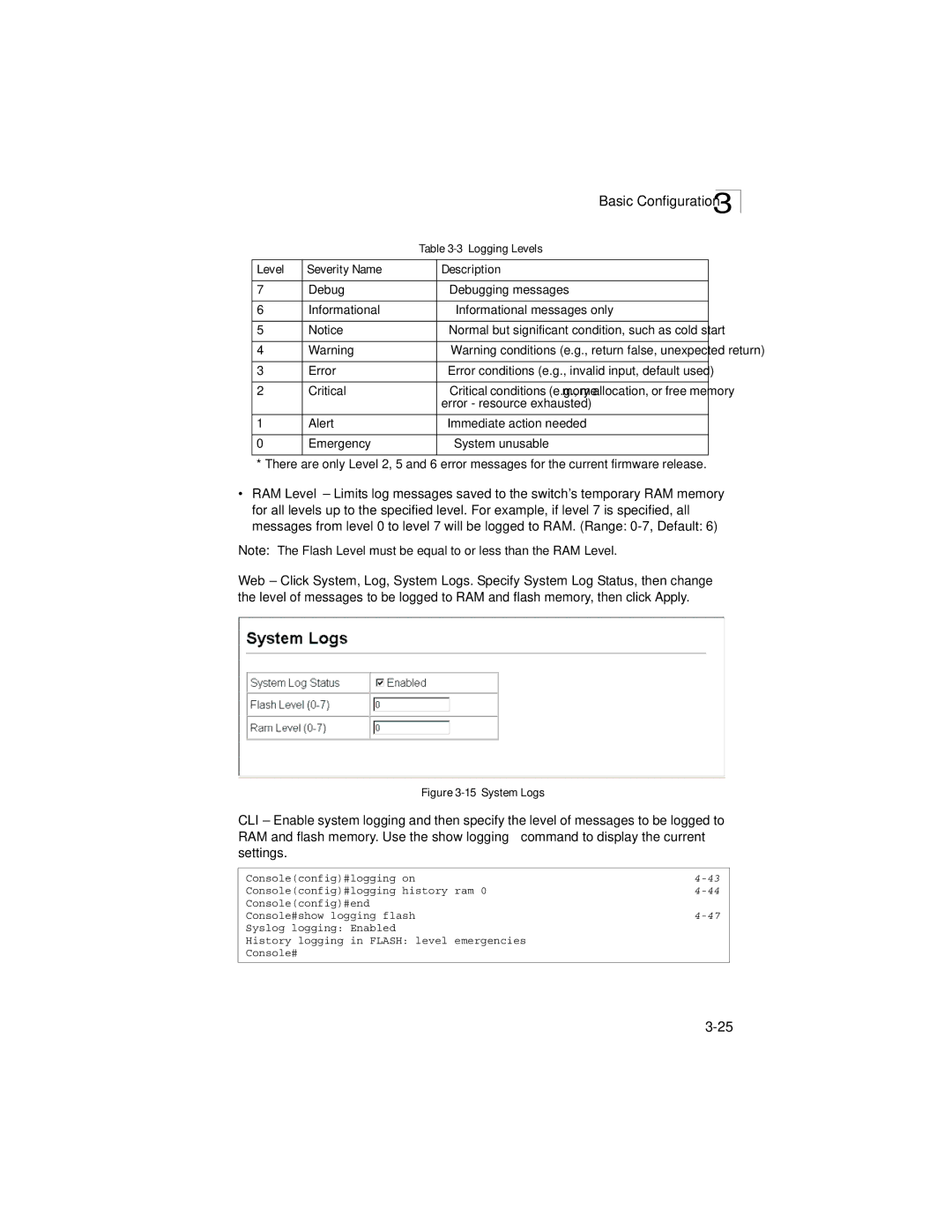 LevelOne GSW-2692 manual Logging Levels, Level Severity Name Description 