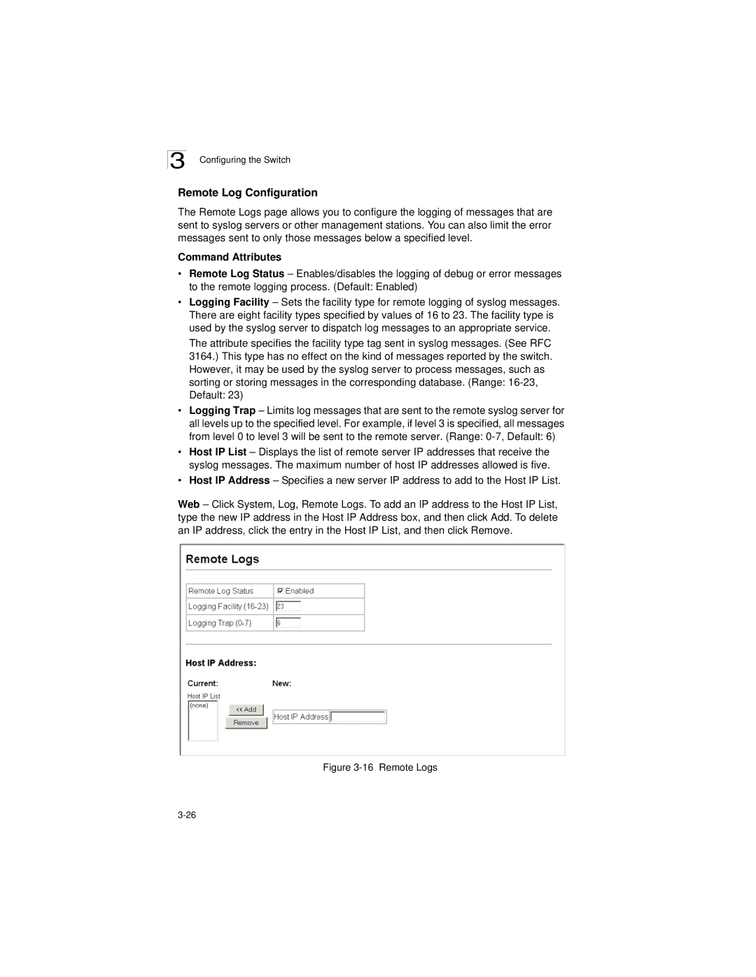 LevelOne GSW-2692 manual Remote Log Configuration, Remote Logs 