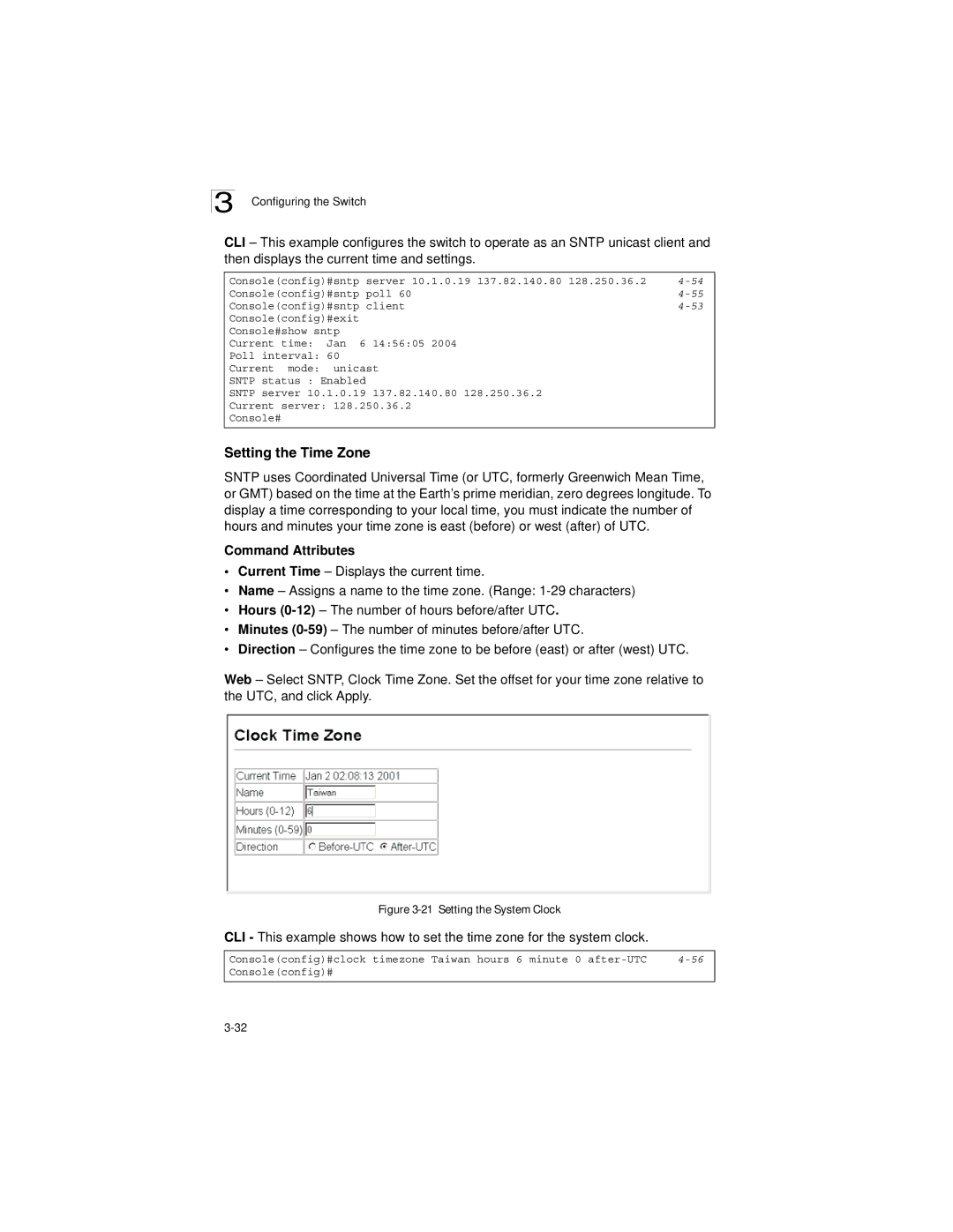 LevelOne GSW-2692 manual Setting the Time Zone, Setting the System Clock 