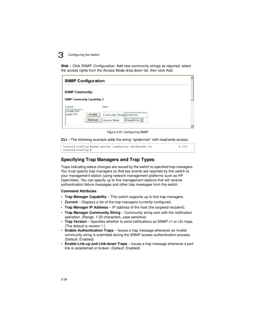 LevelOne GSW-2692 manual Specifying Trap Managers and Trap Types, Configuring Snmp 