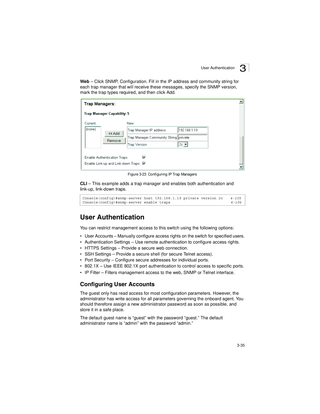 LevelOne GSW-2692 manual User Authentication, Configuring User Accounts 