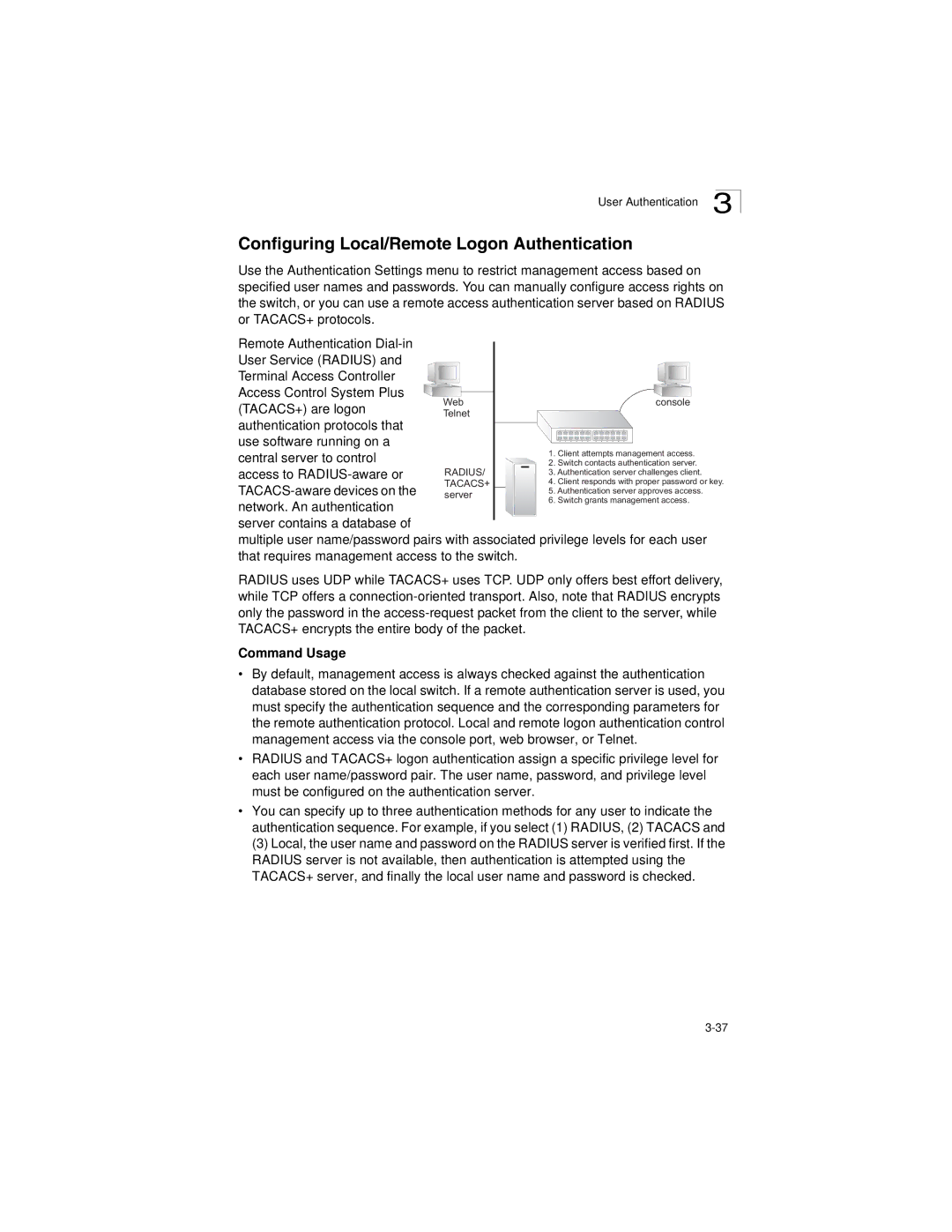 LevelOne GSW-2692 manual Configuring Local/Remote Logon Authentication, Command Usage 