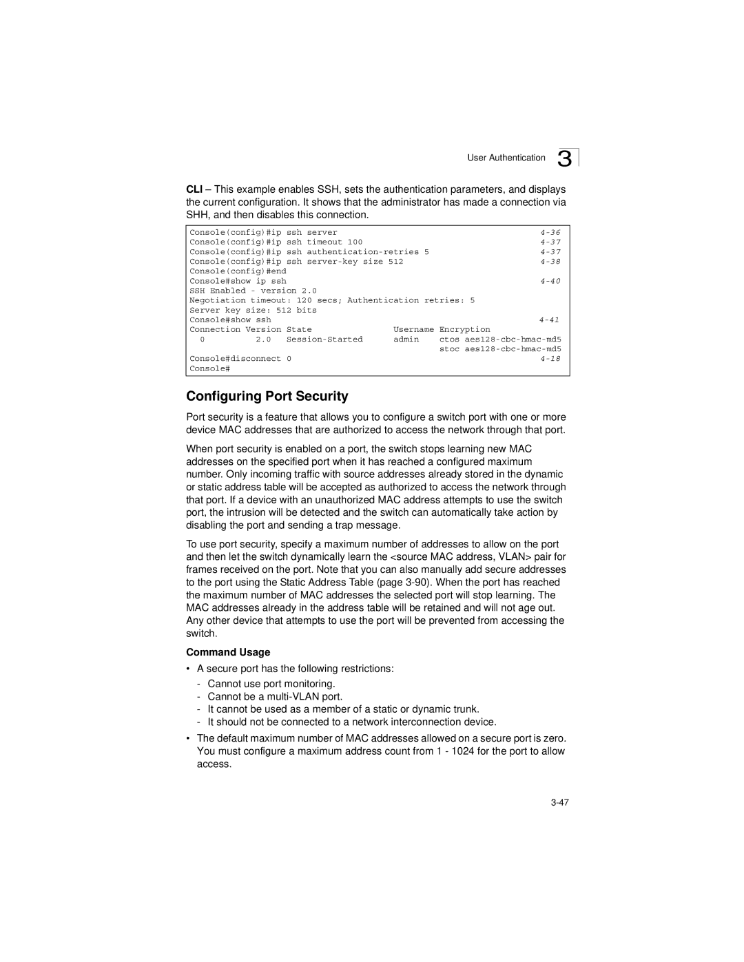 LevelOne GSW-2692 manual Configuring Port Security, Command Usage 