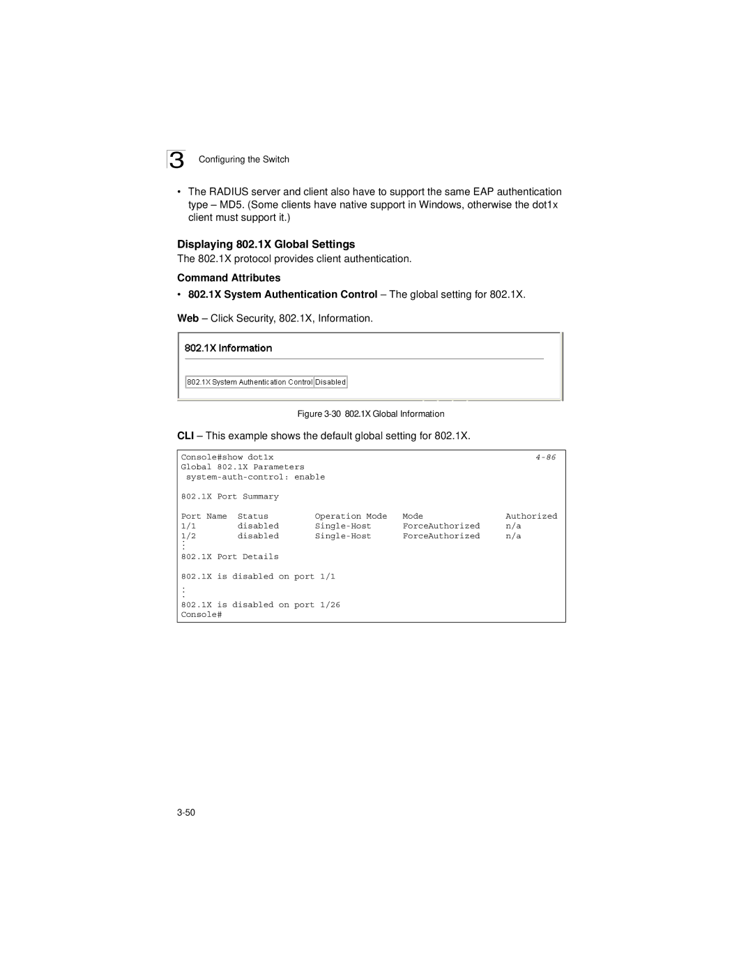 LevelOne GSW-2692 manual Displaying 802.1X Global Settings, 802.1X protocol provides client authentication 