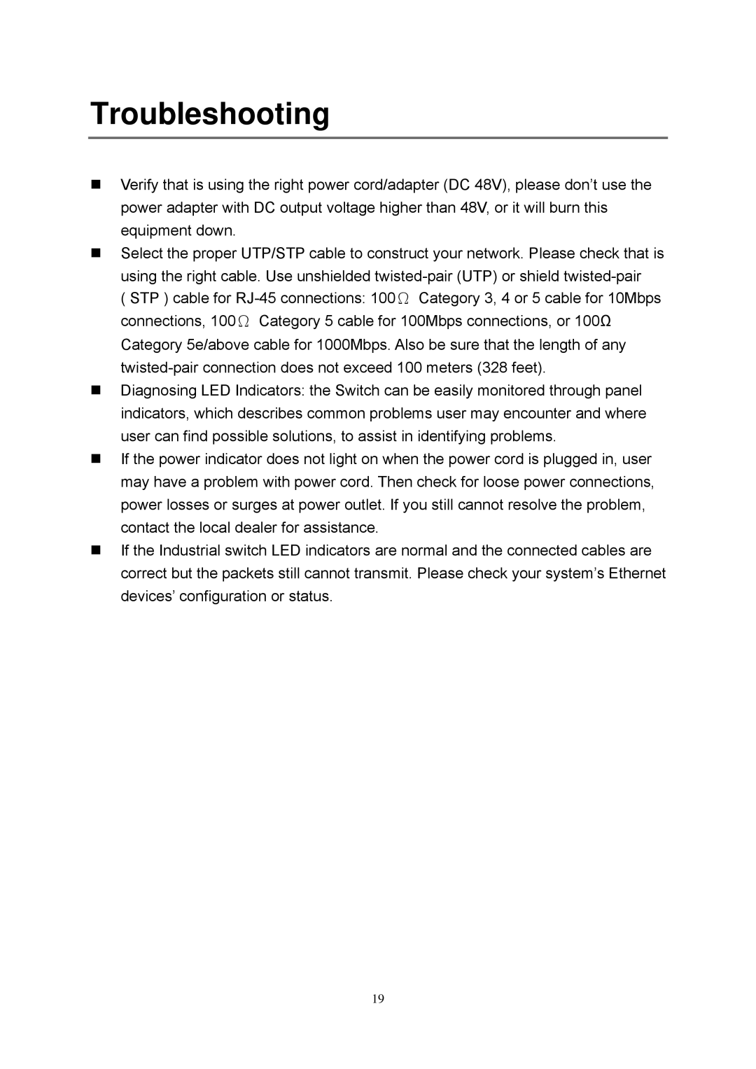 LevelOne IFE-0500 user manual Troubleshooting 