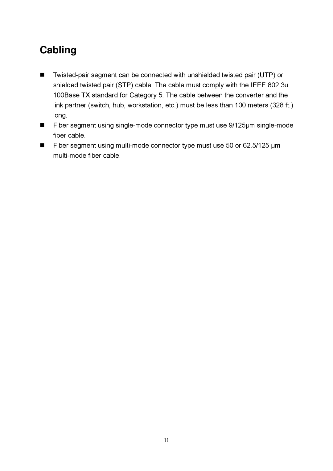 LevelOne IFE-0501, IFE-0502 user manual Cabling 