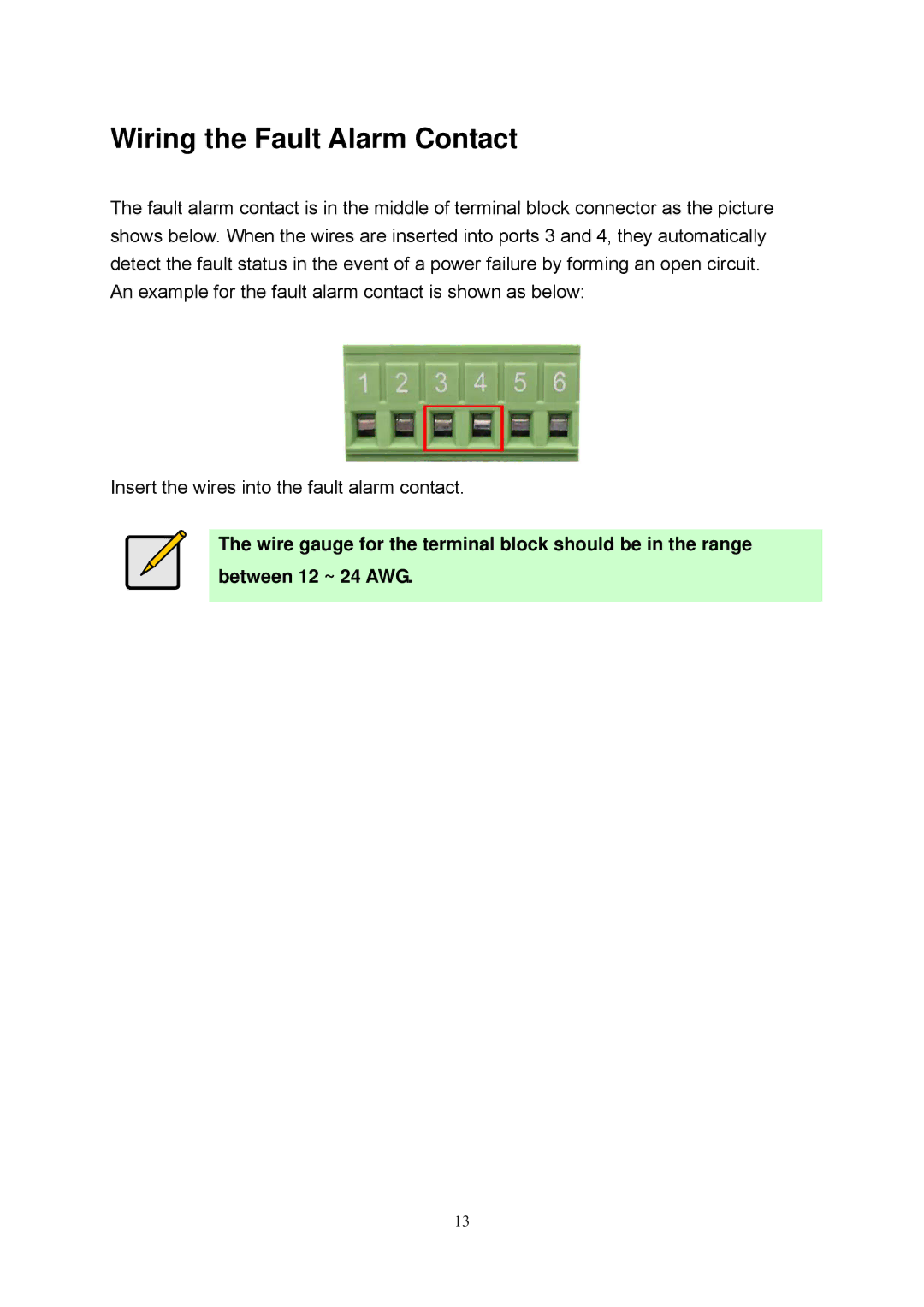 LevelOne IFE-0501, IFE-0502 user manual Wiring the Fault Alarm Contact 