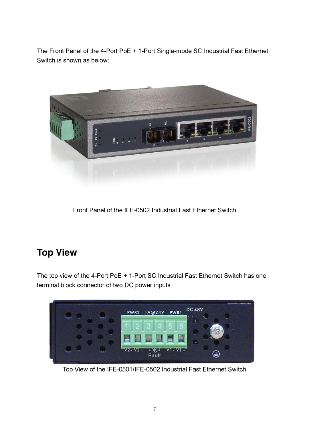 LevelOne IFE-0501, IFE-0502 user manual Top View 