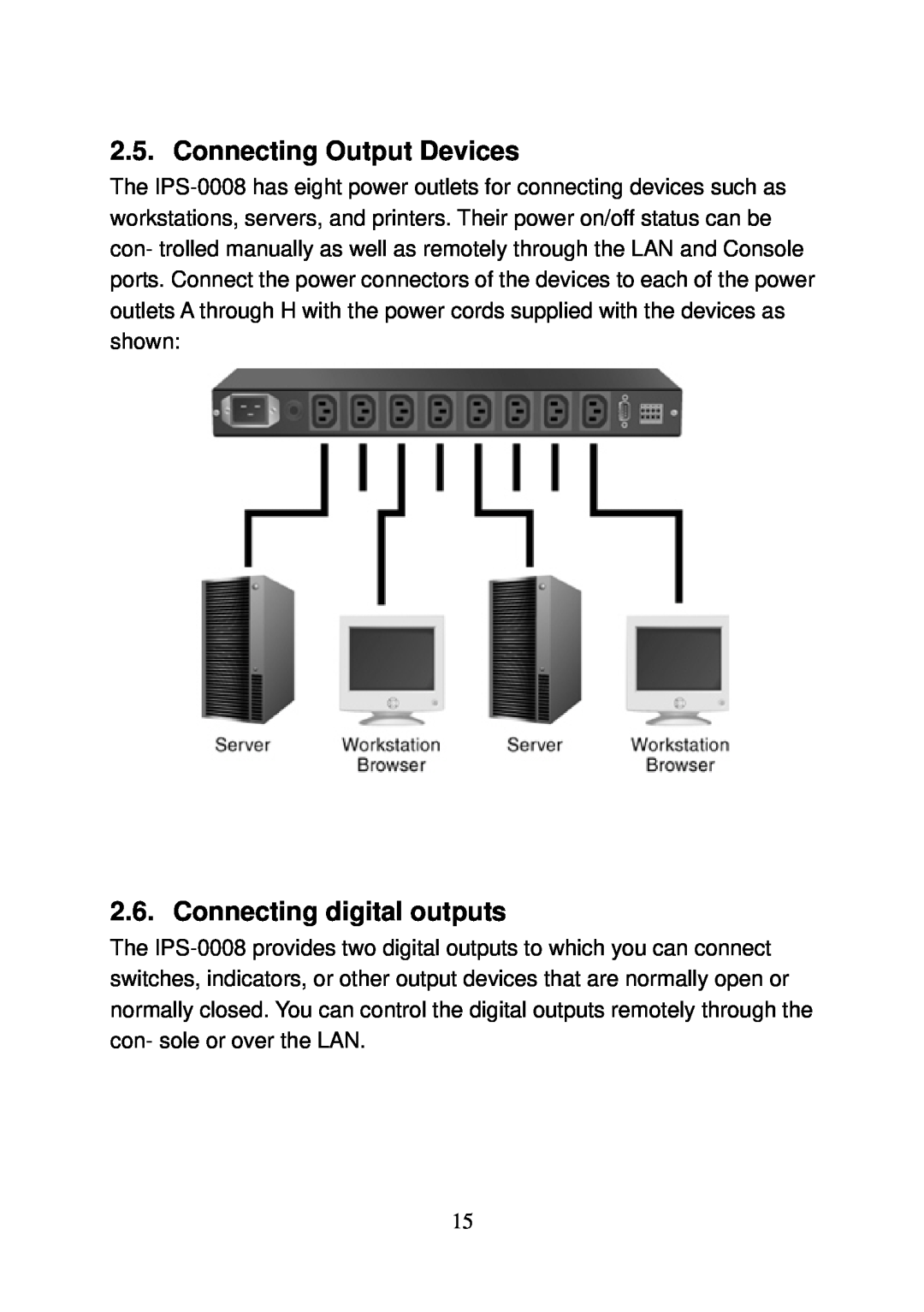 LevelOne IPS-0008 user manual Connecting Output Devices, Connecting digital outputs 