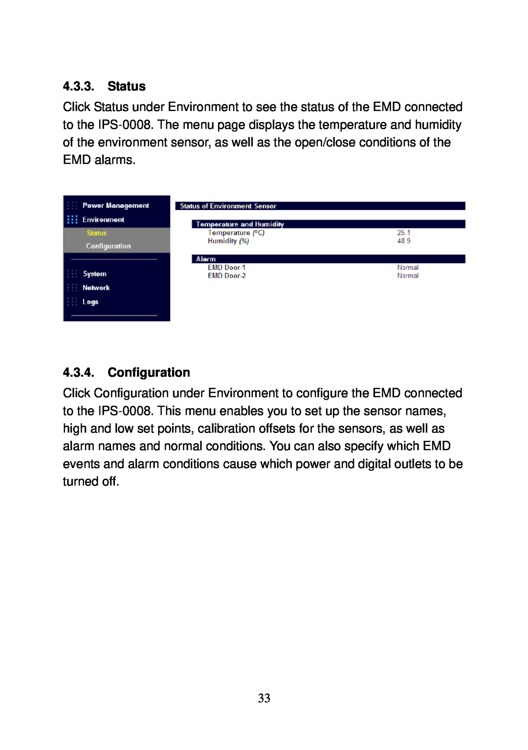 LevelOne IPS-0008 user manual Status, Configuration 