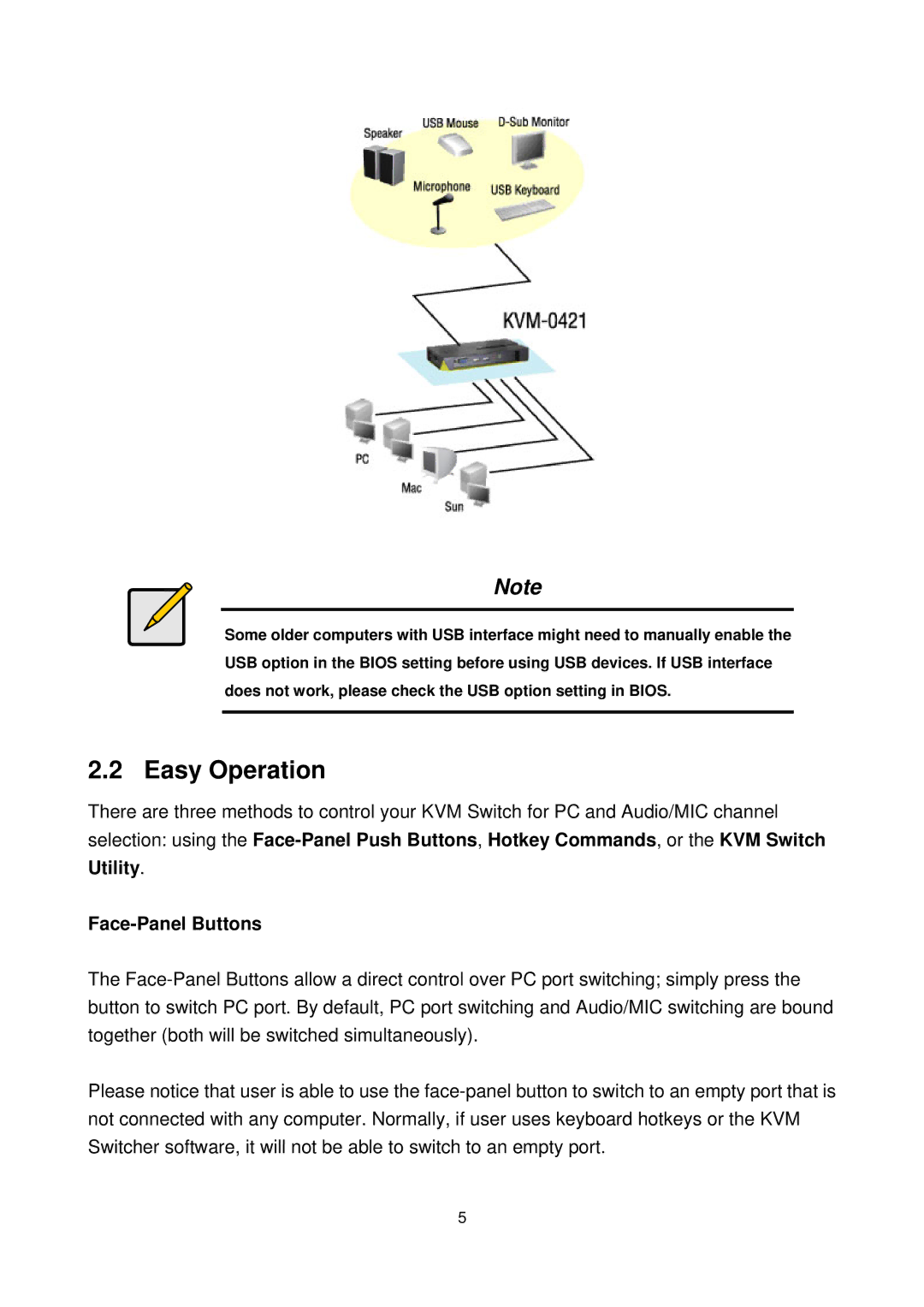 LevelOne KVM-0222/KVM-0422, KVM-0221/KVM-0421 user manual Easy Operation, Utility Face-Panel Buttons 