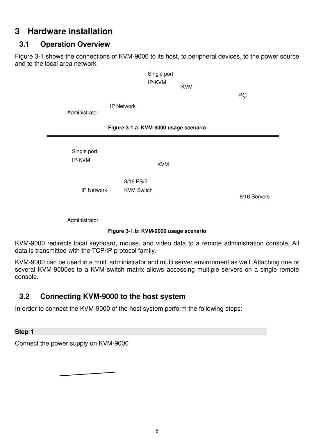 LevelOne user manual Hardware installation, Operation Overview, Connecting KVM-9000 to the host system, Step 