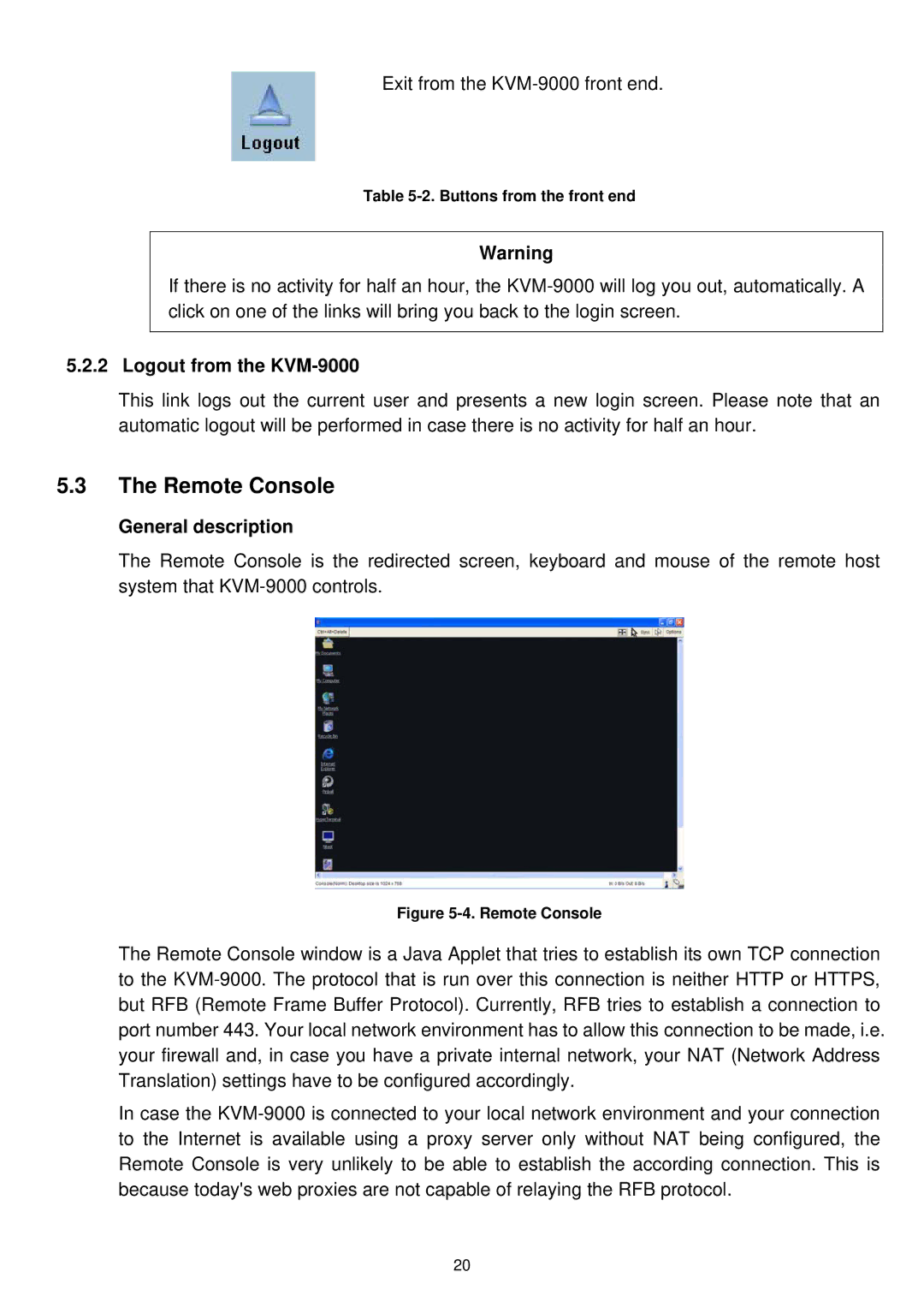 LevelOne user manual Remote Console, Logout from the KVM-9000, General description 