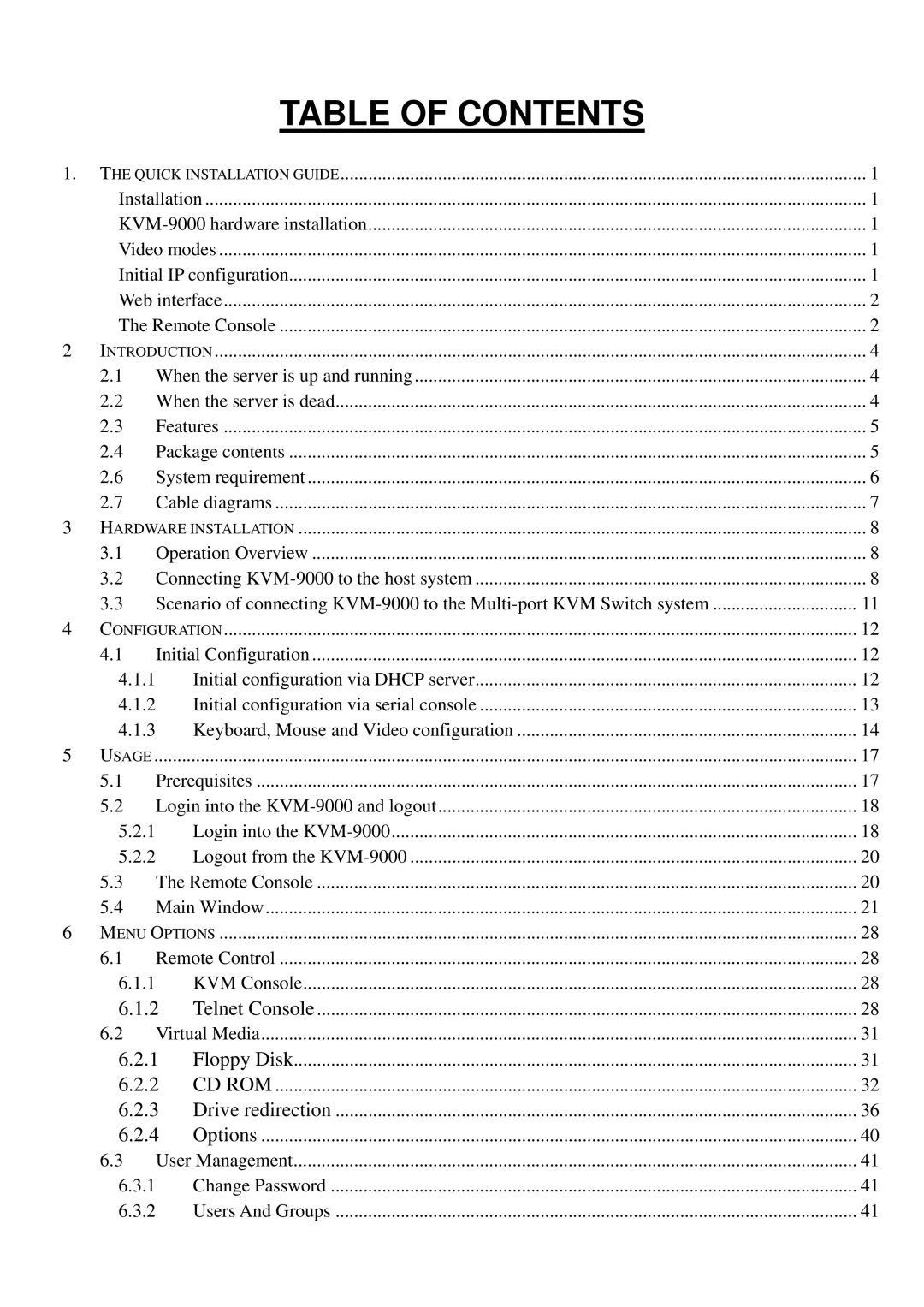 LevelOne KVM-9000 user manual Table of Contents 