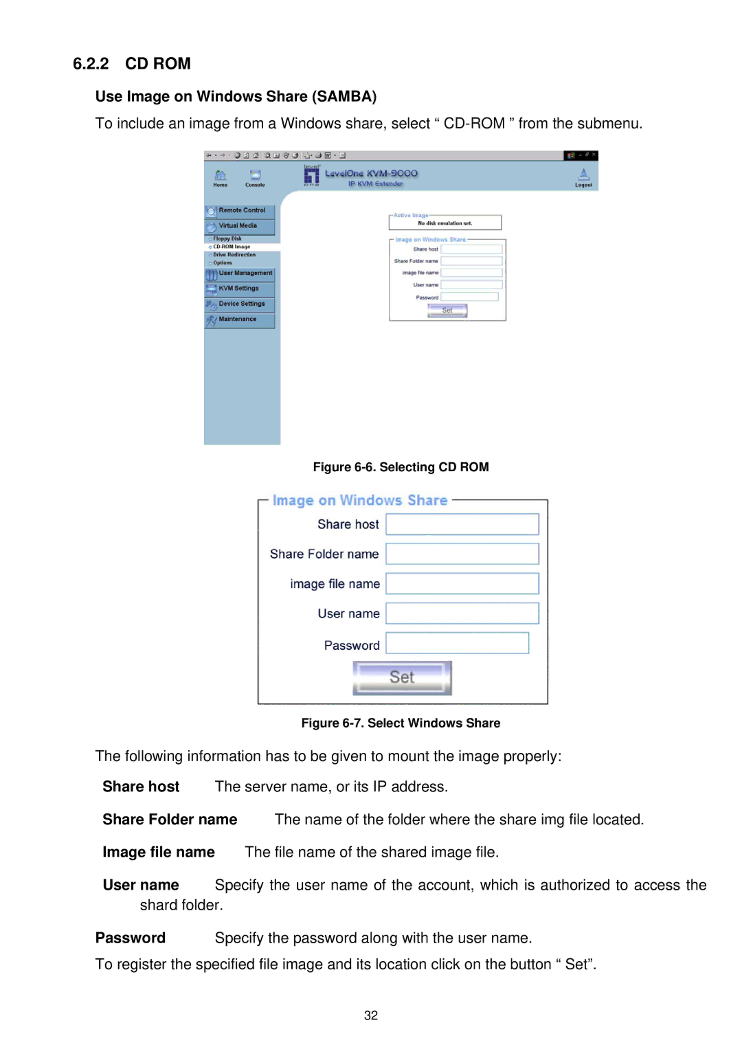 LevelOne KVM-9000 user manual Cd Rom, Use Image on Windows Share Samba 