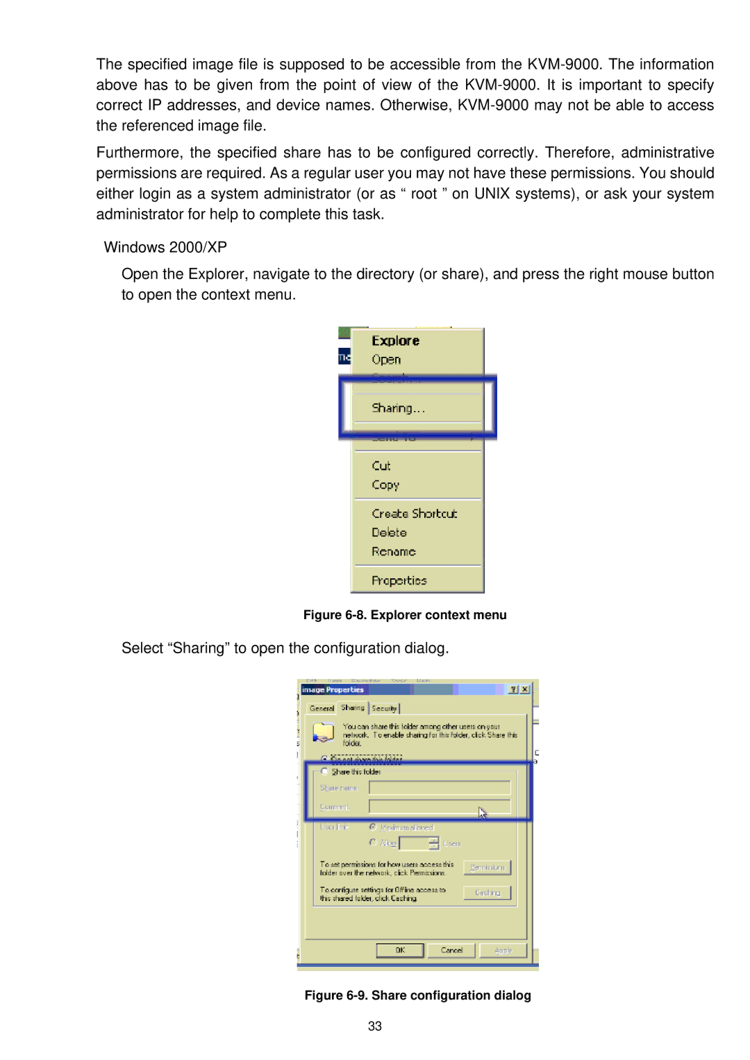 LevelOne KVM-9000 user manual Select Sharing to open the configuration dialog 