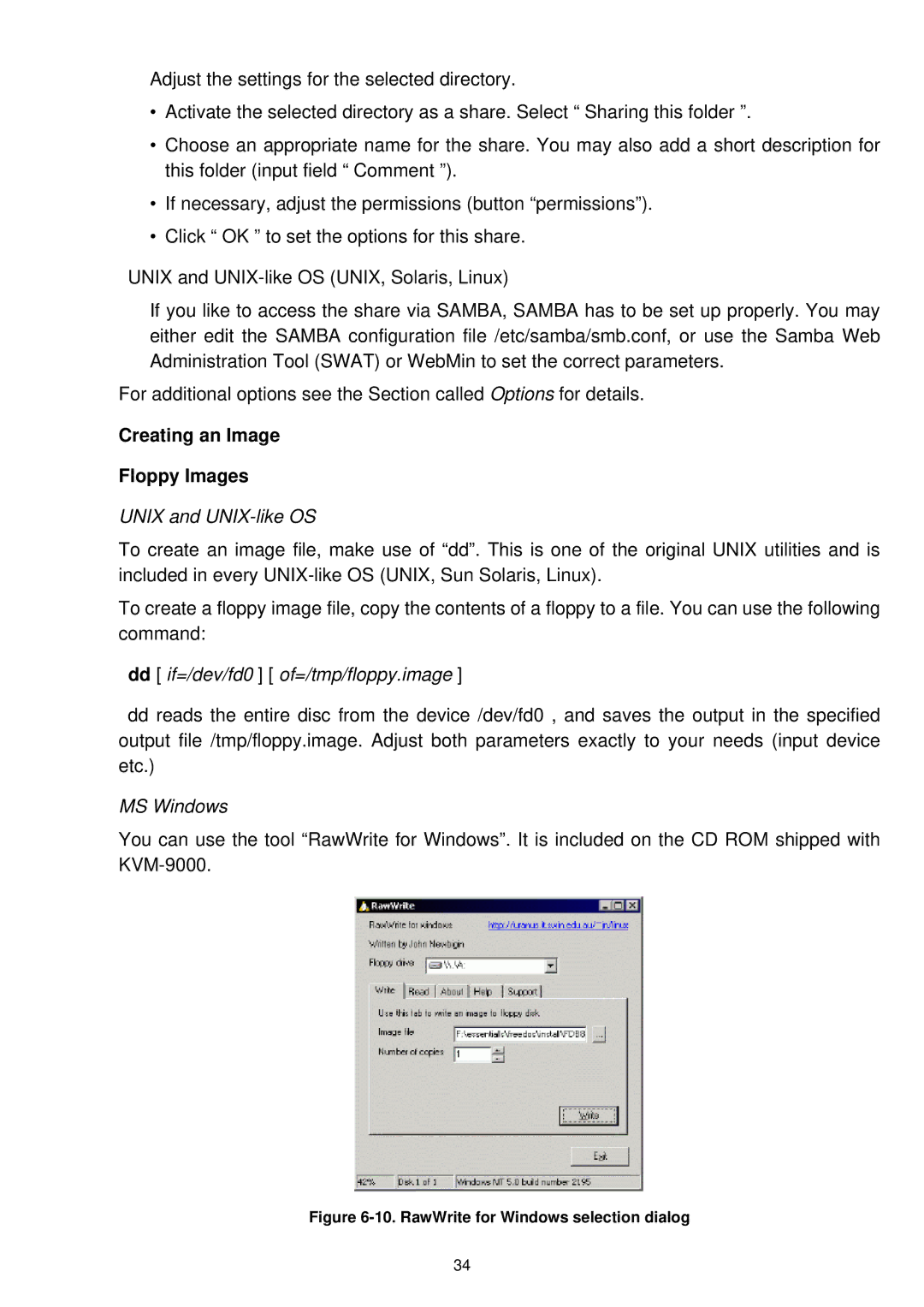 LevelOne KVM-9000 user manual Creating an Image Floppy Images, Unix and UNIX-like OS 