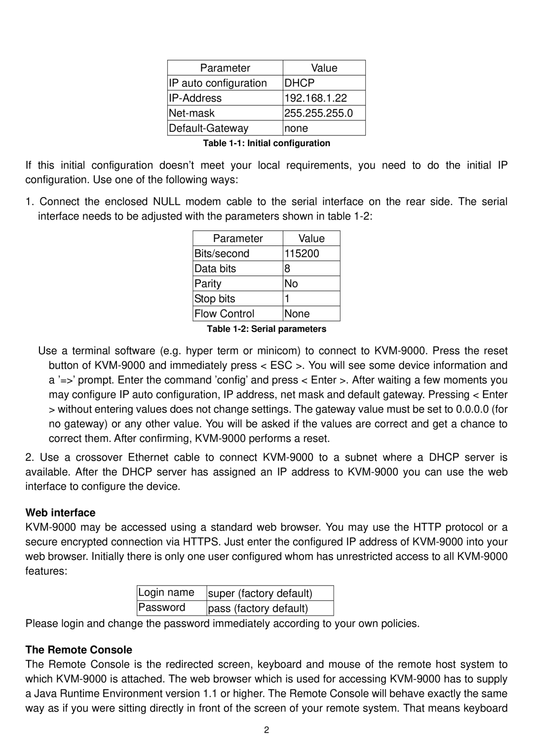 LevelOne KVM-9000 user manual Web interface, Remote Console 