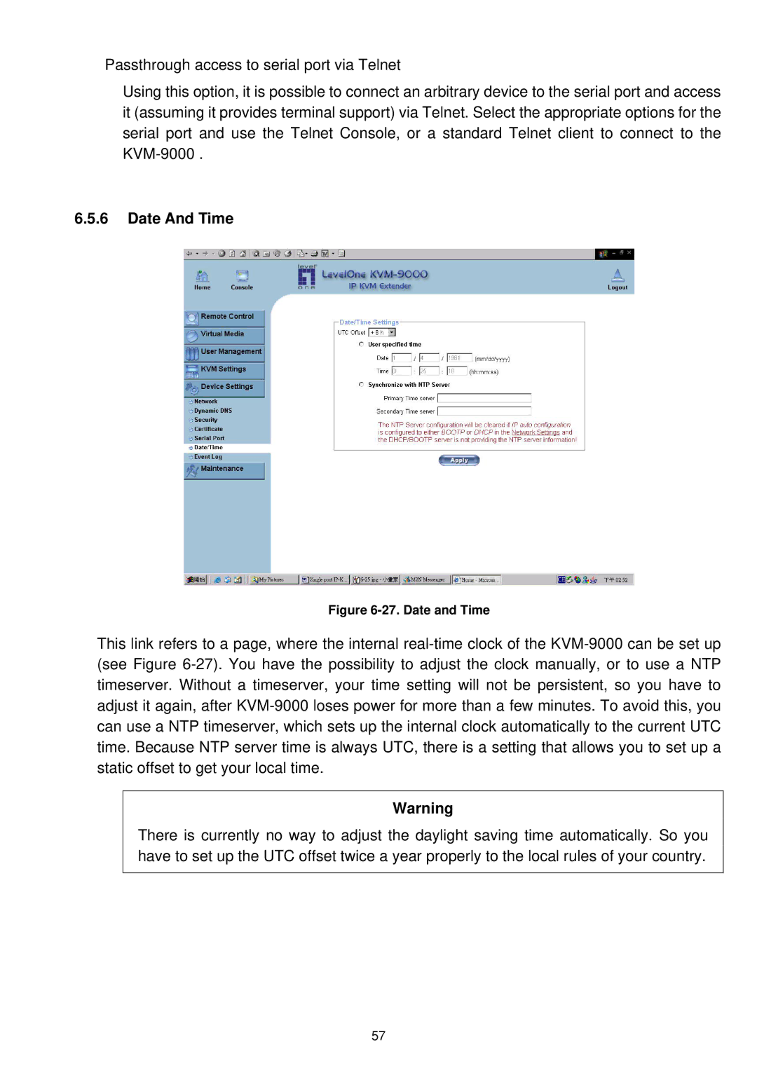 LevelOne KVM-9000 user manual Date And Time, Date and Time 