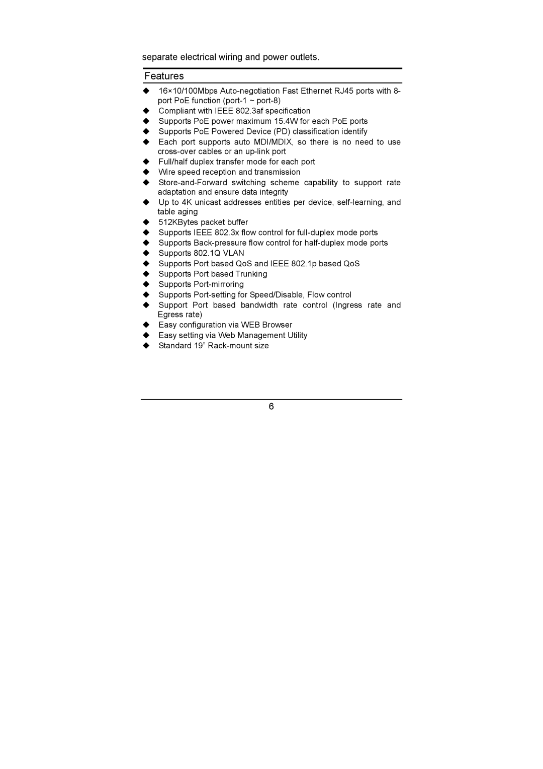 LevelOne FSW-1670TX, LevelOne 8+8 POE 10/100 Mbps Web Smart Switch user manual Features 