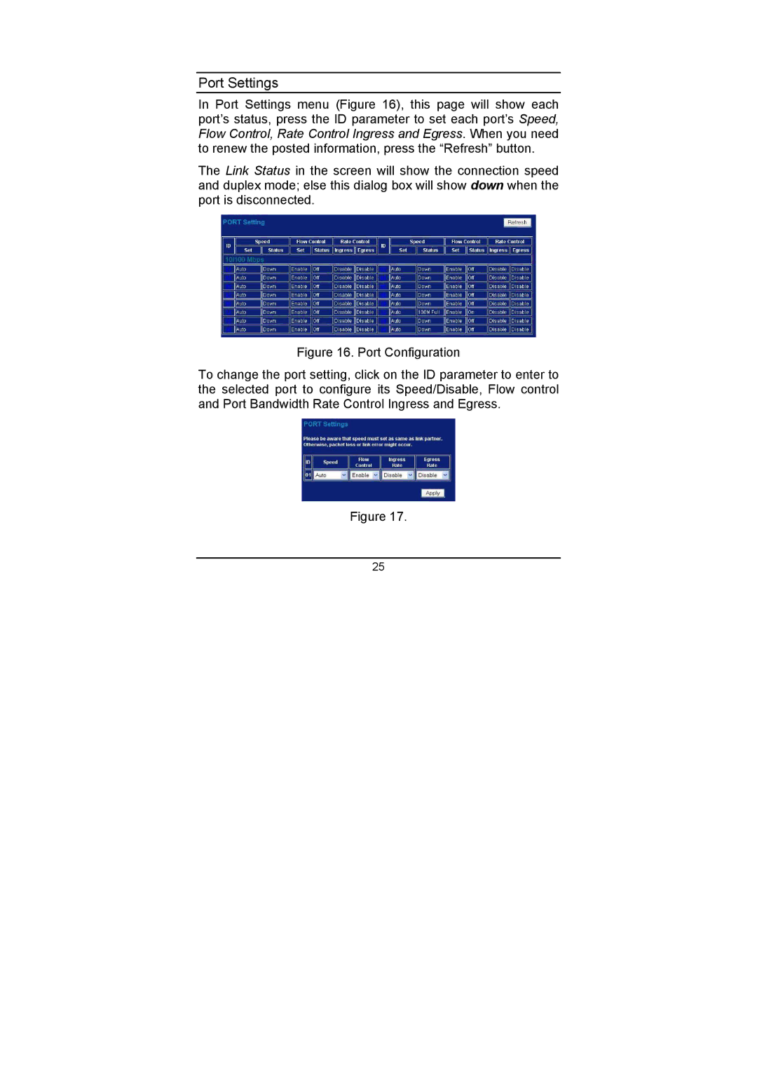 LevelOne LevelOne 8+8 POE 10/100 Mbps Web Smart Switch, FSW-1670TX user manual Port Settings 