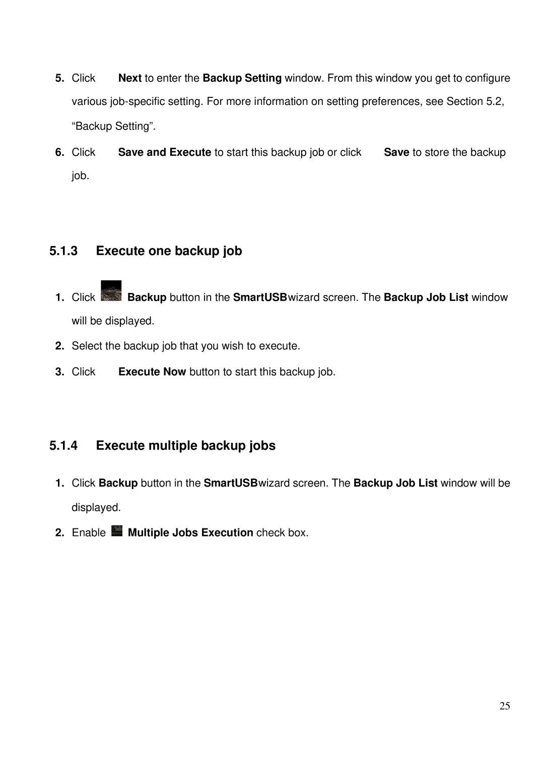 LevelOne MUS-2500 Execute one backup job, Execute multiple backup jobs, Enable Multiple Jobs Execution check box 