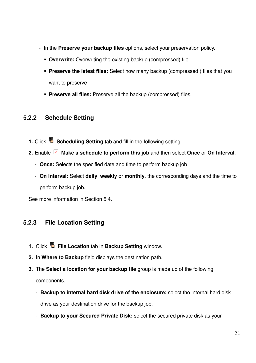 LevelOne MUS-2500 user manual Schedule Setting, File Location Setting, Click File Location tab in Backup Setting window 