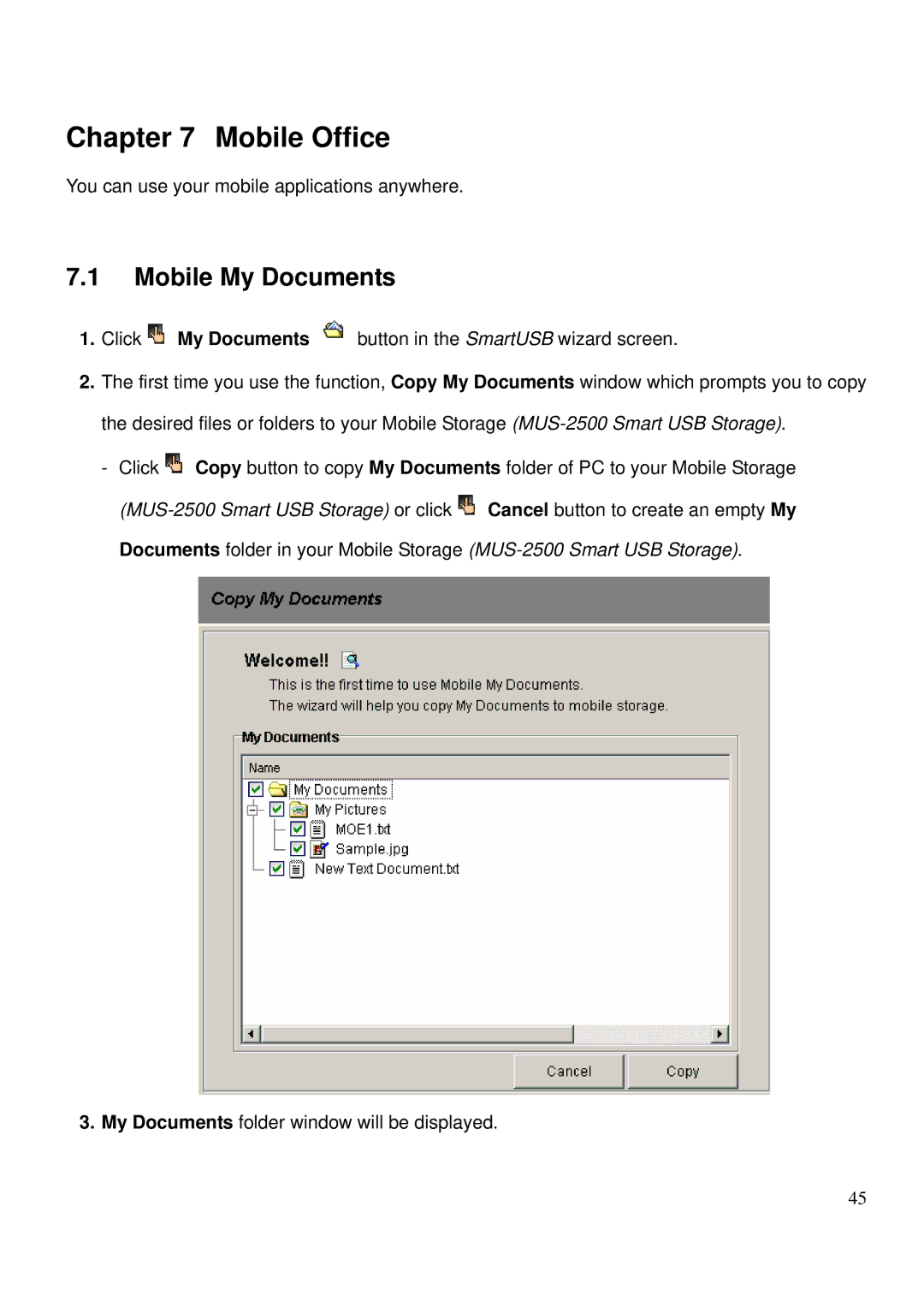 LevelOne MUS-2500 user manual Mobile Office, Mobile My Documents 