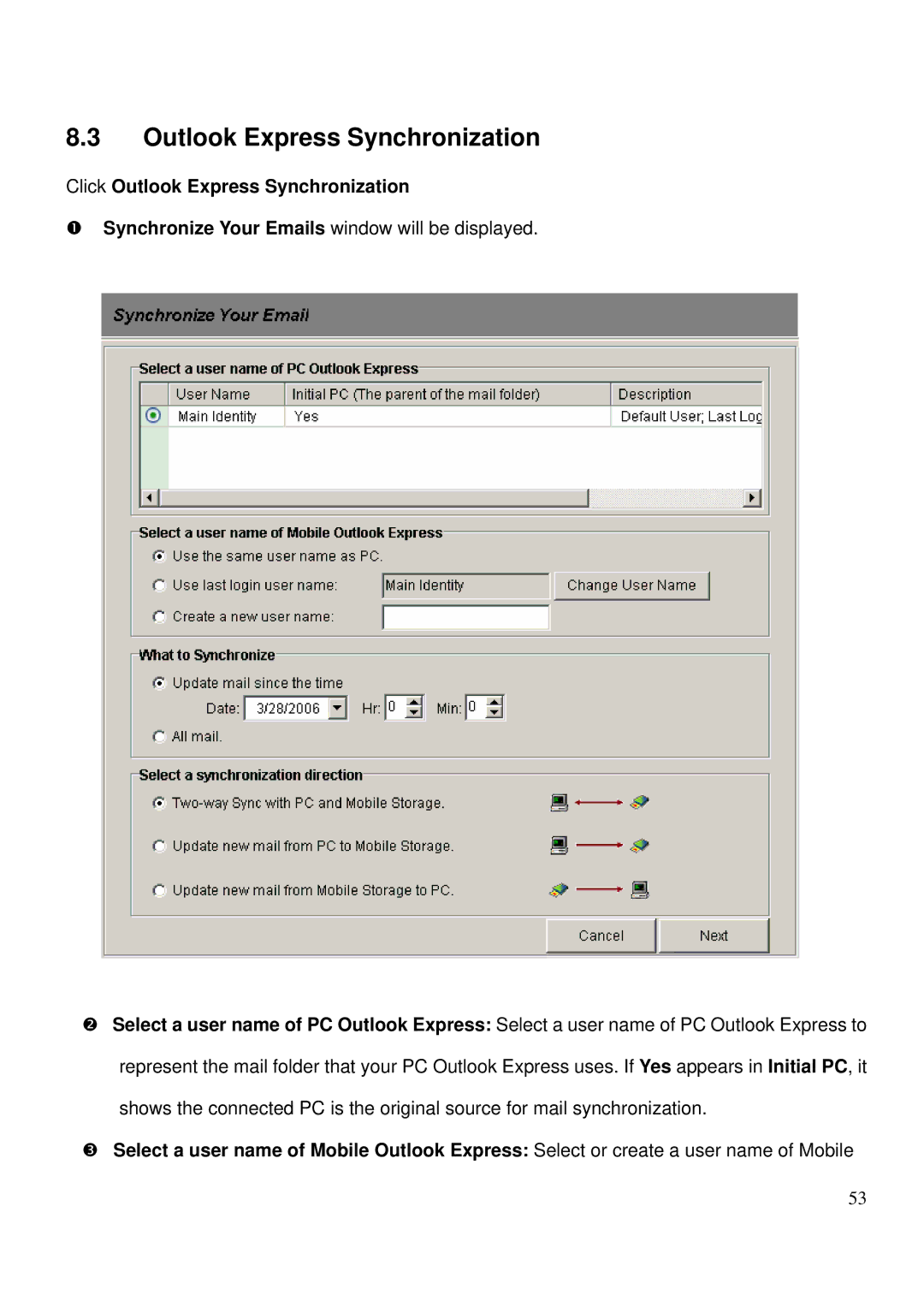 LevelOne MUS-2500 user manual Click Outlook Express Synchronization 