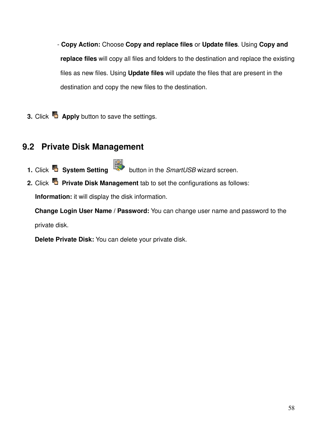 LevelOne MUS-2500 user manual Private Disk Management 