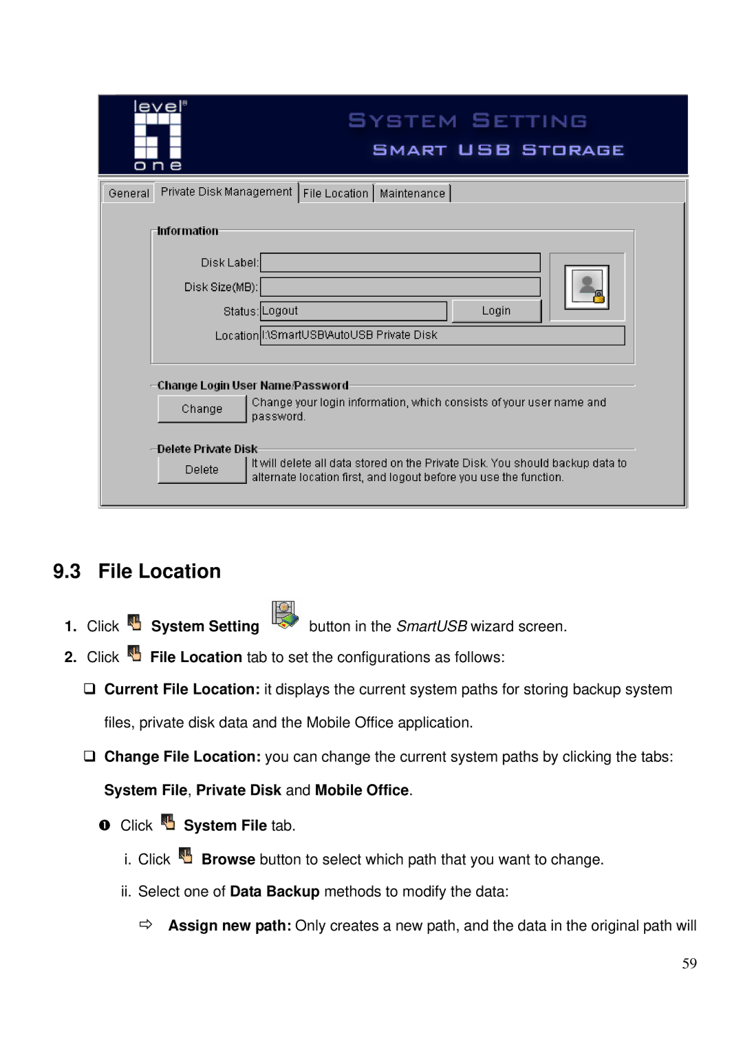 LevelOne MUS-2500 user manual File Location, Click System File tab 