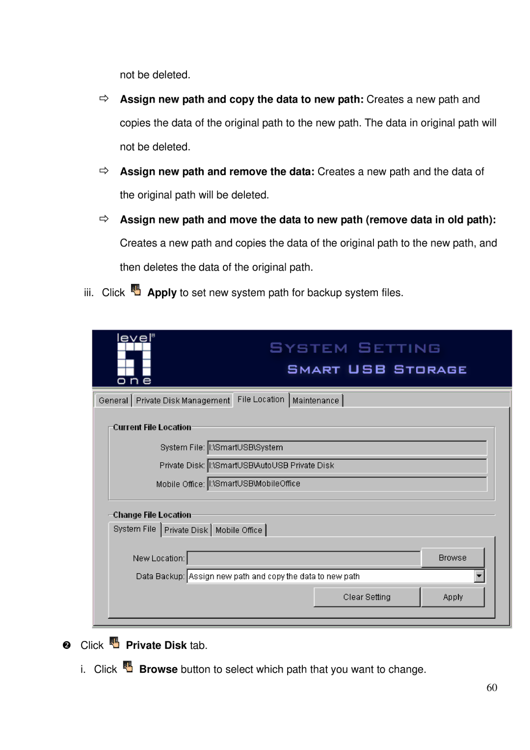 LevelOne MUS-2500 user manual Click Private Disk tab 