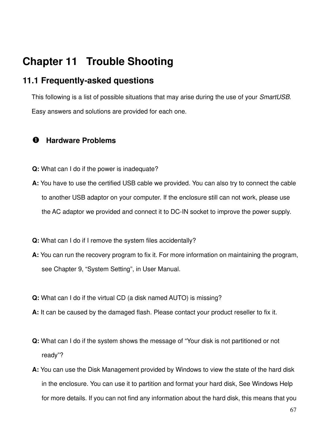 LevelOne MUS-2500 user manual Trouble Shooting, Frequently-asked questions, Hardware Problems 