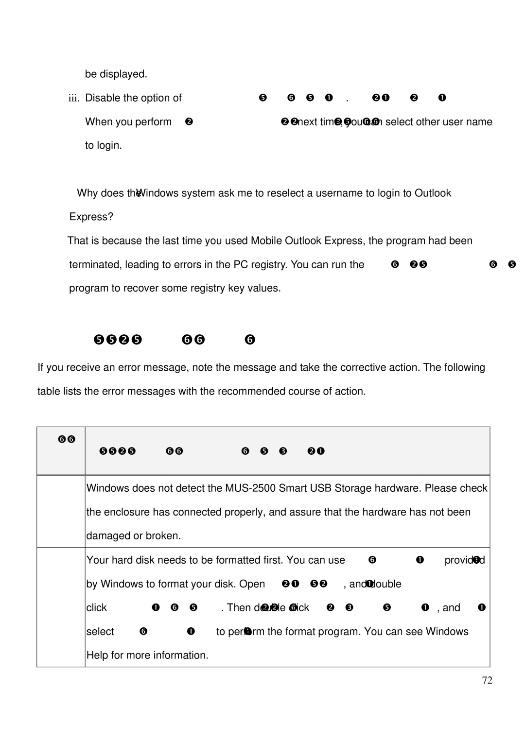 LevelOne MUS-2500 user manual Error messages, Iii. Disable the option of Remember user name on login 