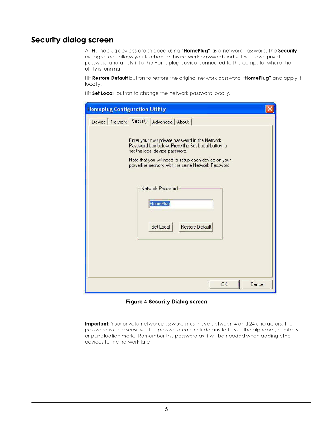 LevelOne PLI-2000, PLI-1000 user manual Security dialog screen, Security Dialog screen 