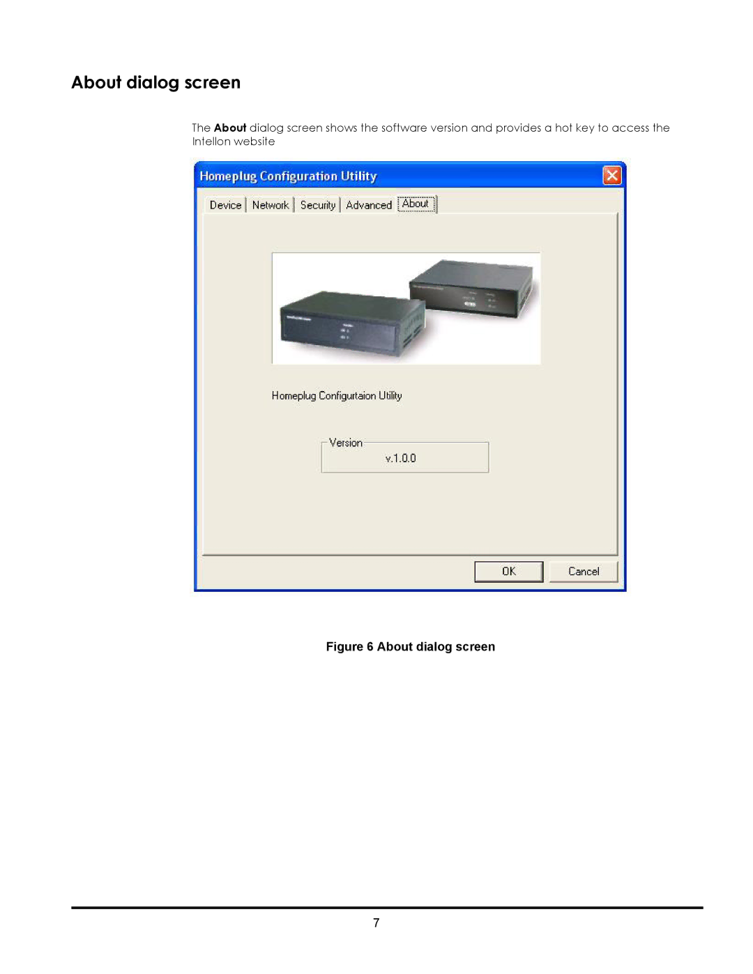 LevelOne PLI-2000, PLI-1000 user manual About dialog screen 