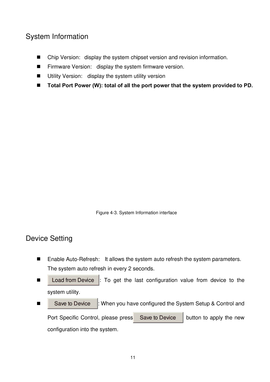 LevelOne POH-0850TX user manual System Information, Device Setting 